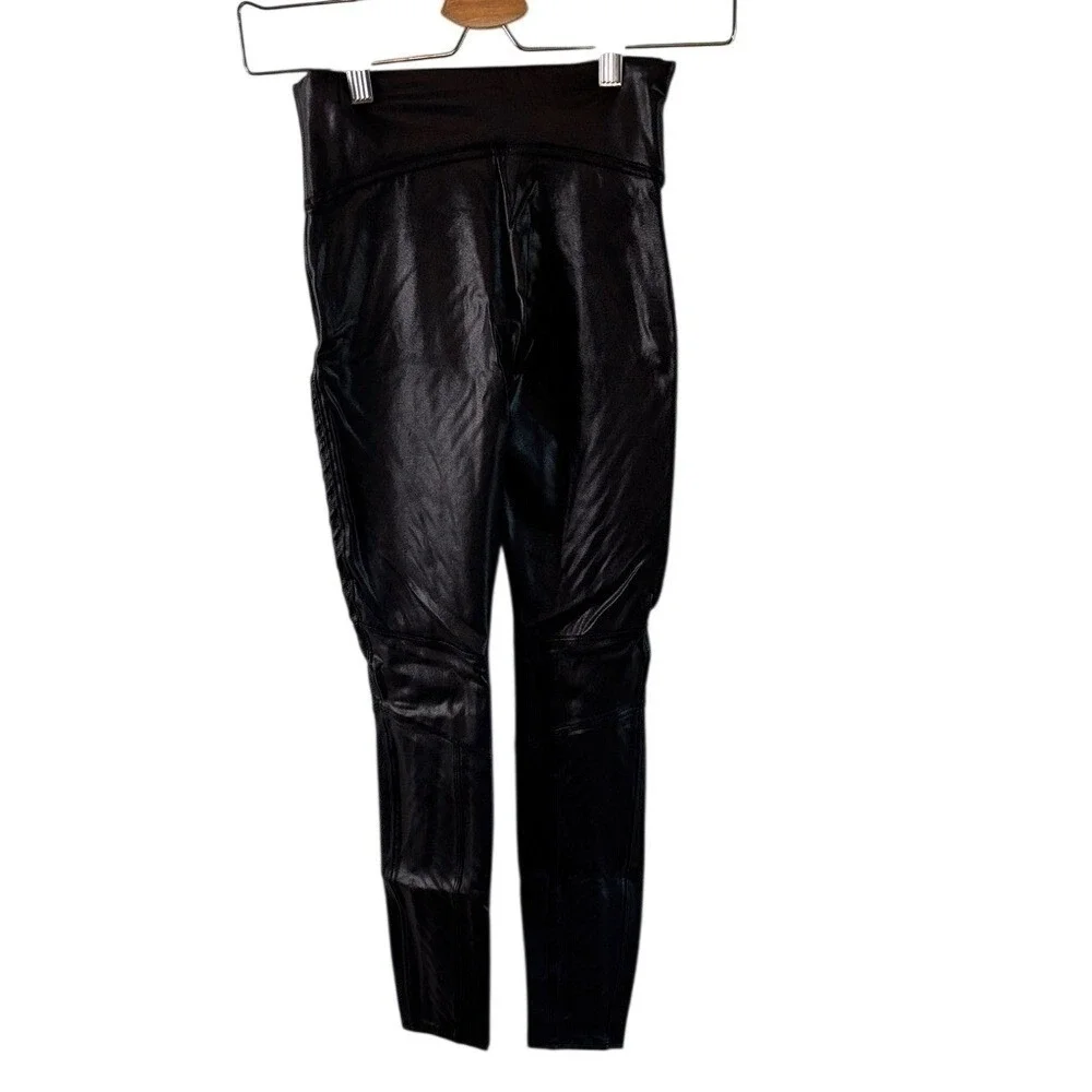 SPANX Leggings Moto Black Faux‎ Leather Look XS Petite New with Tags